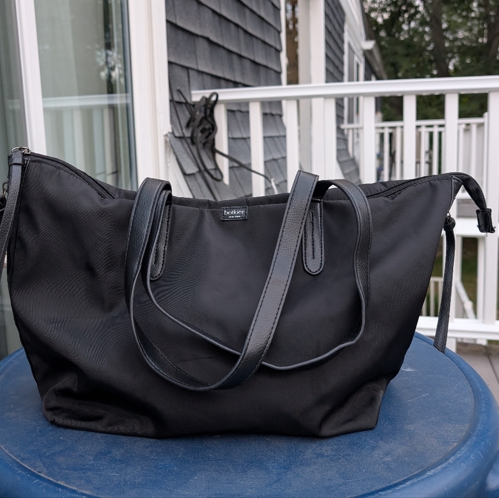 Botkier Black Nylon Tote Bag with Leather Handles – Large Everyday Shoulder Bag - Picture 2 of 4